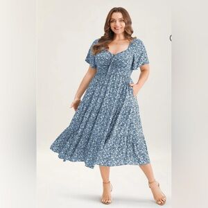 Floral Blue Midi Dress